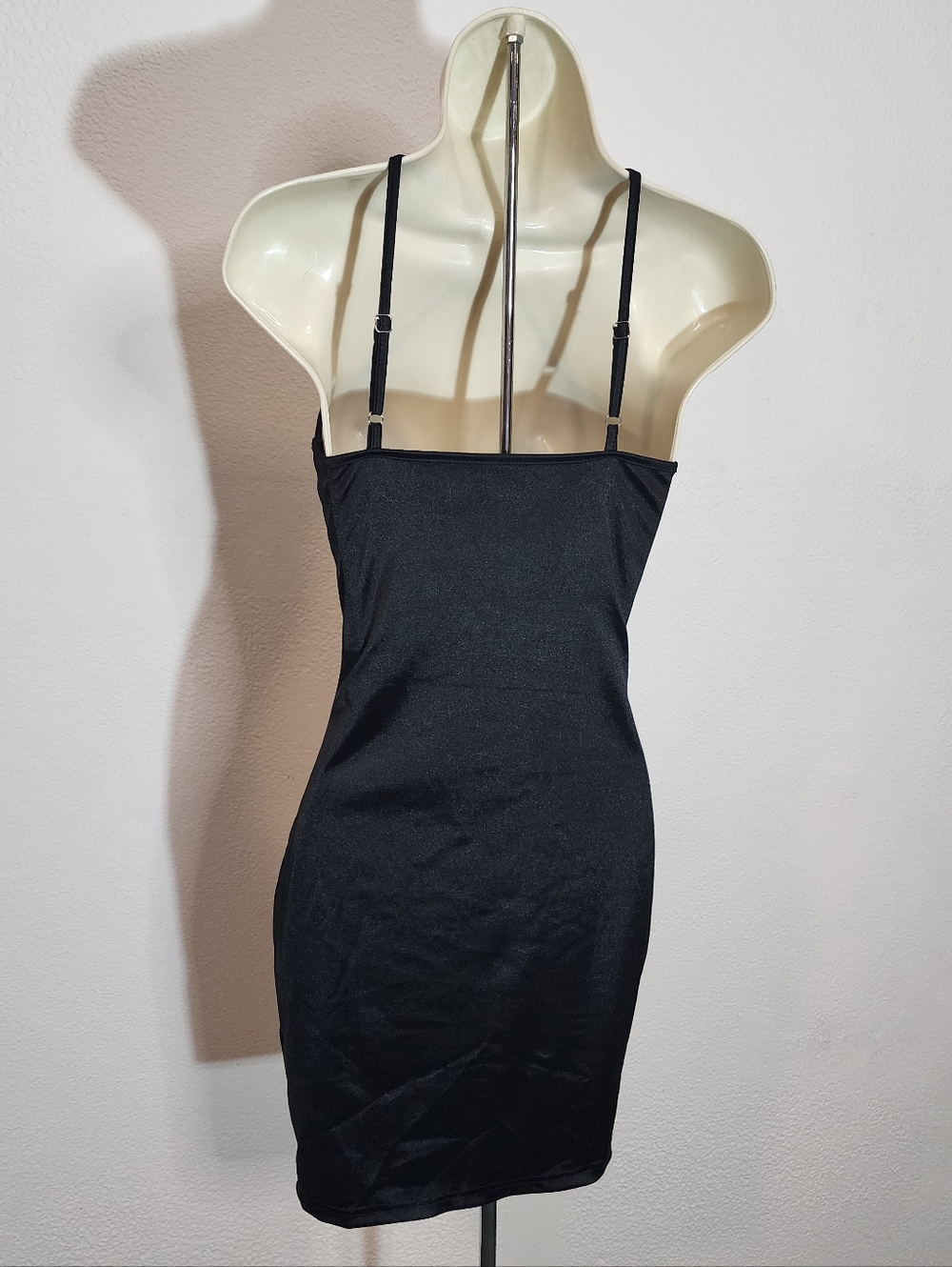Dress Bodycon Satin Plunge Halter Mini Black Size S - Picture 8 of 11